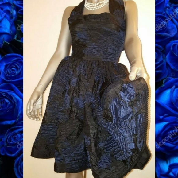$5,000 OSCAR DE LA RENTA EXCLUSIVE BLACK BLUE SILK RUNWAY DRESS US XS - Picture 7 of 16
